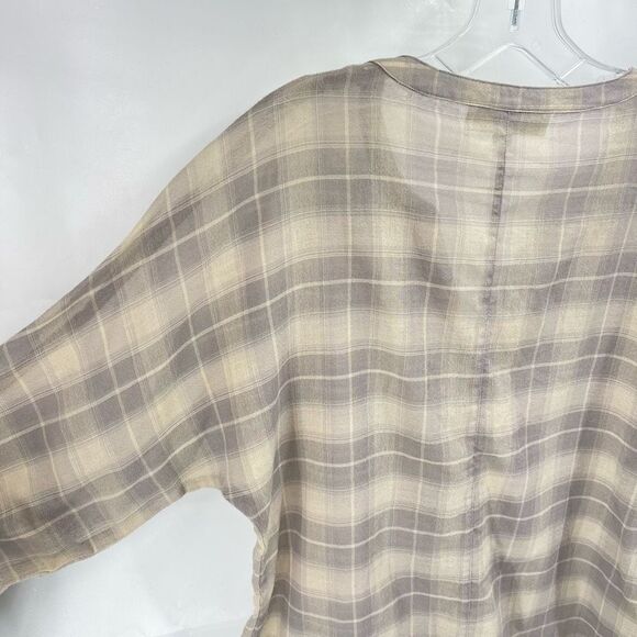 LOFT Womens Button Down Blouse Windowpane Lightweight Long Sleeve Beige Small - Picture 5 of 12